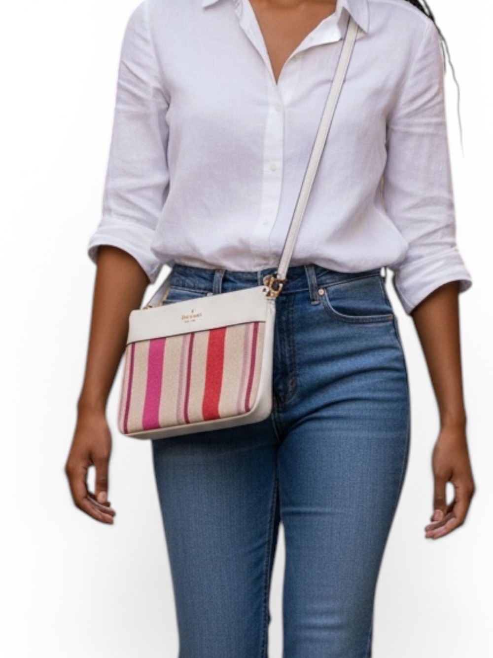 NWOT Kate Spade2 - Leila Striped Canvas
Triple Gusset Crossbody Pink
& Orange